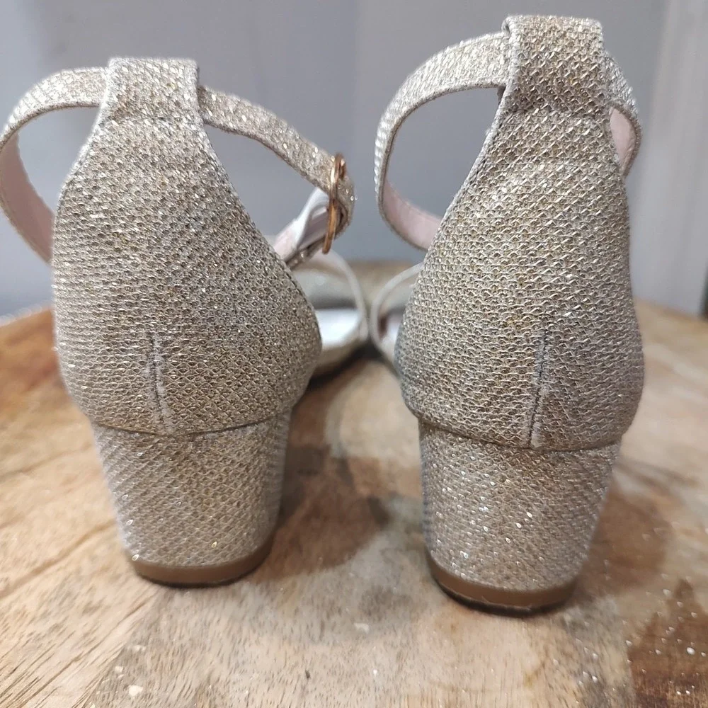 Laurmosa Strappy Gold‎ Rhinestones Kitten Heels Ankle Strap Casual Sz 13 Girls
